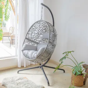 Columpio para Patio, silla moderna de ratán con huevo de mimbre, silla colgante para interiores y exteriores con soporte