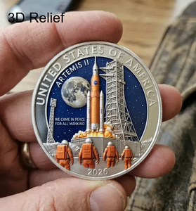 Moneta Commemorativa 3D in Rilievo della Missione Lunare Artemis 2, Moneta Commemorativa 2026 per l'Esplorazione Spaziale, Dettagli Artistici del Motivo - Product Image 3