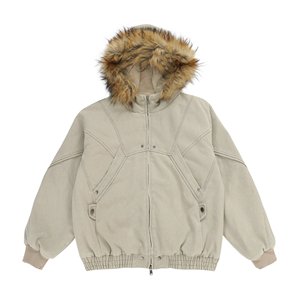 Veste <span class=keywords><strong>de</strong></span> <span class=keywords><strong>travail</strong></span> d'hiver vintage en toile délavée et lourde, doublée <span class=keywords><strong>de</strong></span> coton, avec fermeture éclair et capuche, pour chauffeur routier - Product Image 1