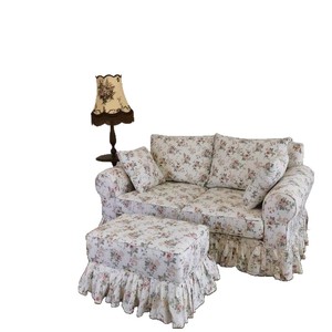 American Style Floral Print Two Seater <b>Sofa</b> With Ottoman Upholstered Foam Filling For <b>Small</b> Apartments <b>Bedrooms</b> - Product Image 5