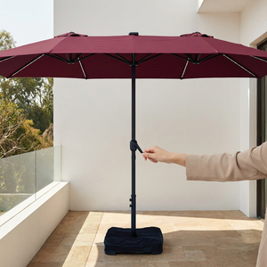 Modern <b>Extra</b> <b>Large</b> UV Protection Windproof Solar LED Patio Umbrella Outdoor <b>Parasol</b> Poolside Double Top Red Crank Handle - Product Image 2
