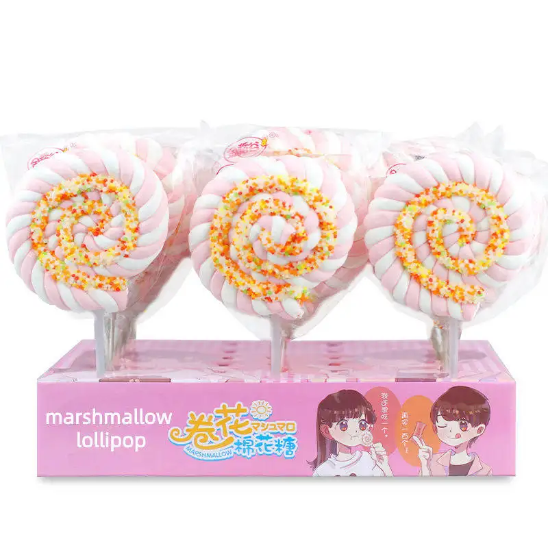 Christmas Gift Wholesale 30g per piece Children Snacks Pink Swirl Lollipops Candy Lollipop Marshmallow