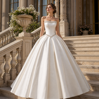 Gaun Pengantin Wanita Model Ball Gown Minimalis Satin Ivory Jancember DW0237