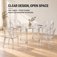 Klares Ovales UV-Beständiges Acryl-Esszimmer-Set 4 Acryl-Stühle mit Gebogener Rückenlehne Modernes Transparentes Esszimmer-Set mit Anpassbarer Größe