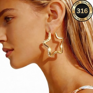 Best-sellers européens et américains, boucles d'oreilles étoiles haut de gamme, boucles d'oreilles clous en acier inoxydable, élégantes et polyvalentes, tendance et - Product Image 1