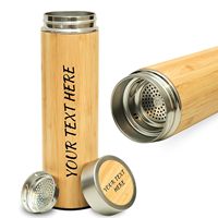 Botol Air Vakum Termos 450ML Bahan Tutup Stainless Steel Ramah Lingkungan Berbahan Bambu