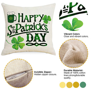 <span class=keywords><strong>St</strong></span> Patricks jour jeter oreiller dessin animé impression maison vacances décor trèfle trèfle porte-bonheur chapeau housse de coussin - Product Image 4