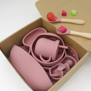 Juego de Alimentación de Madera y Silicona con Forma de Elefante, 6 Piezas, Plato, Vaso, Cuchara y Tenedor para Bebés - Product Image 1