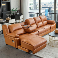 Ensemble canapé convertible électrique en cuir moderne et minimaliste en forme de L pour le salon ou l'hôtel.