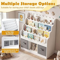 Étagère de rangement pour livres d'enfants, bibliothèque à 4 niveaux pour tout-petits, présentoir à livres en bois festonné pour salle de jeux, chambre d'enfant