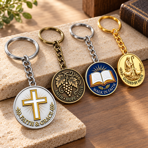 Porte-clés métallique personnalisé avec croix, vigne biblique et signe du berger, cadeau souvenir, vente en gros OEM/ODM - Product Image 1
