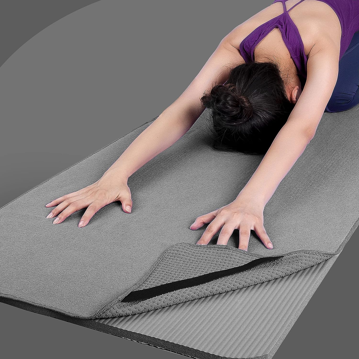 Mat sized microfiber non slip large gym sweat yoga towel with elastic bands