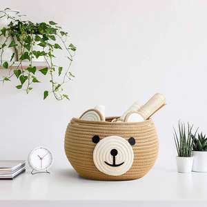 Panier de rangement rond en coton tressé en forme d'ours mignon pour le salon, panier de douche pour bébé, panier de rangement pour chambre à coucher, brun - Product Image 6