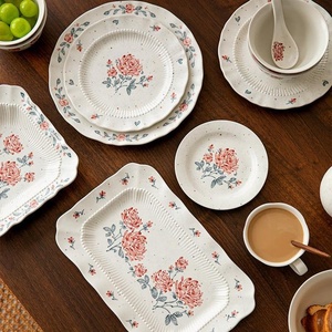 Juego de Vajilla Vintage con Relieve de Rosas Francesas, Platos de Cerámica para Pastel, Ensalada y Aperitivos, Tazones para el Hogar, Restaurante y Hotel - Product Image 5