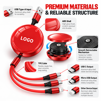 Kabel Pengisi Daya 3 in 1 Retractable Logo Kustom Berbagai Warna Kabel Data USB Portabel Hadiah Perusahaan Personalisasi Grosir
