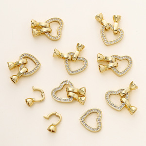 Heart Shaped Jewelry Clasp 18k Gold Plated With Cubic Zirconia For <b>Bracelet</b> Making DIY Accessories Wholesale - Product Image 1