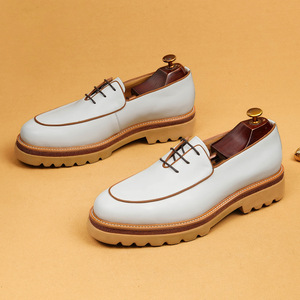 <b>White</b> Classic British Men's Sophisticated Thick-Topped High-<b>Heeled</b> Business Casual Multi-Functional Leather Shoes - Product Image 2