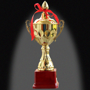 Metal <b>Trophy</b> With Red <b>Base</b> And Ribbon For Awards And Events Durable Design Customizable Logo - Product Image 1