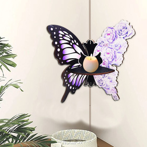 In stock: Wooden butterfly-shaped home <b>wall</b> <b>decoration</b>, wooden corner crystal shelf, aromatherapy candle holder. - Product Image 4