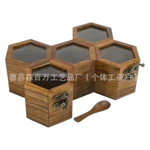 Wooden Honeycomb <b>Spice</b> <b>Jar</b> Set Hexagonal With Lid Stackable For Kitchen Storage - Product Image 5