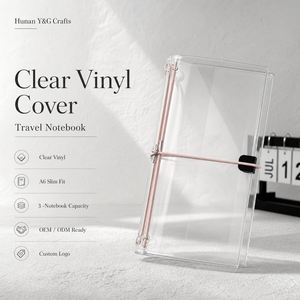 Protège-cahier de voyage A6 fin en vinyle transparent personnalisé Y&G avec pochette latérale et élastiques pour journalisation - Product Image 1