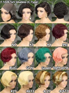 โปรโมชั่น 20$ Letsfly วิกผมแบบไม่ต้องใช้กาว 5x5 Lace Closure ทรง C-Type วิกผมสั้นทรง Pixie Cut สีชมพู วิกผมแท้ รุ่น F-5506 - Product Image 4