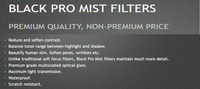 Filtre Black Mist 1/2, 1/4, 1/8 58mm 67mm 72mm 77mm 82mm 95mm pour objectif d'appareil photo