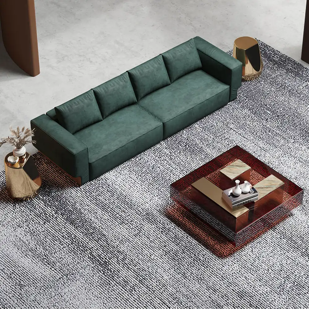 Goedkope Luxe Exclusieve Elegante Banken Sectionals Woonkamer Meubels Groen Lange Lederen Sofa Set Moderne