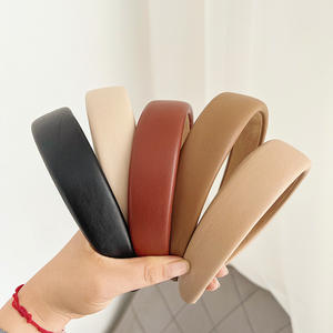 Elegante Frauen im koreanischen Stil Kopf bedeckung einfarbig Pu Leder Haarband Feines Zubehör Hand gefertigtes breites Stirnband für Mädchen - Product Image 5