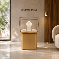 Vitrine de présentation de bijoux personnalisée en verre avec cadre métallique doré, présentoir de vente au détail pour bijouterie, vente en gros