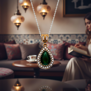 <b>Emerald</b> Authentic Silver Drop Shape <b>Pendant</b> Wholesale Turkish 925 Sterling Silver Jewelry Online for Women - Product Image 3