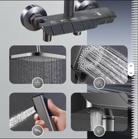 Ensemble de douche moderne noir à touches de piano, système de pluie carré 4 fonctions, kit de robinetterie de douche pour salle de bain avec douchette bidet et tuyau en aluminium
