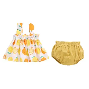 Детский летний костюм с юбкой для маленькой девочки одежда От 0 до 2 лет, для младенцев и детей ясельного возраста комплект из двух предметов в клетку юбка на бретельках