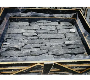 天然木炭黑色石英壁架石石英岩Ledgestone松散格式砌体墙体石材覆层单板