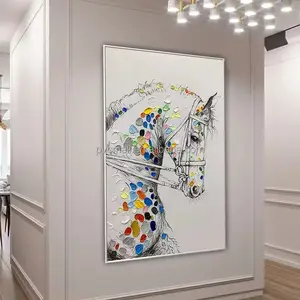 손으로 그린 큰 말 장식 그림 3D 질감 매달려 그림 벽 예술 동물 재미있는 기름 유명한 말 그림
