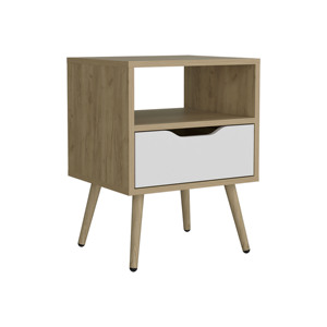 Wenden 21 Inch High Nightstand One Drawer One <b>Open</b> Shelf Natural Oak White - Product Image 6