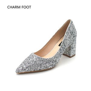Scarpe con Tacco Alto e Spesso per <span class=keywords><strong>Sposa</strong></span>, con Paillettes e Cristalli, Scarpe Singole da Cerimonia Non Restituibili - Product Image 5