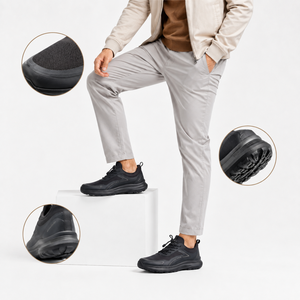 <span class=keywords><strong>Scarpe</strong></span> Casual da <span class=keywords><strong>Uomo</strong></span> Nere in Mesh con Lacci Veloci, Dettaglio Chevron Dorato, Suola Intersuola Chunky Scanalata e Suola a Zoccolo - Product Image 1