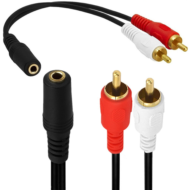 Wholesales Custom 24/65/120cm 3.5mm Female Jack to 2 RCA Male Plug Audio Stereo Adapter Splitter Y Cable