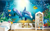 Papier peint 3D dessin animé dauphin sous-marin, autocollant amovible, motif corail et poissons océaniques, pour chambre d'enfant et décoration murale de crèche