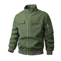 Blouson Bomber Streetwear Américain Imperméable Col Montant Couleur Unie Décontracté Rétro Automne Vêtement de Travail Extérieur Style Aviateur