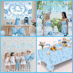 Decoraciones <span class=keywords><strong>de</strong></span> <span class=keywords><strong>Cumpleaños</strong></span> con Lazo Azul Coqueto <span class=keywords><strong>para</strong></span> Niñas y Mujeres, Pancarta <span class=keywords><strong>de</strong></span> Feliz <span class=keywords><strong>Cumpleaños</strong></span> en Azul Claro y Blanco, Globos, Mantel - Product Image 6