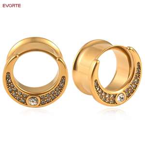 Perhiasan Telinga Evorte Fashion 316L Stainless Steel Desain Trendy Berlapis Emas <span class=keywords><strong>Titanium</strong></span>, Model Basic Tunnels Piercing - Product Image 2