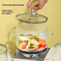 Marmite à soupe moderne en verre résistant à la chaleur, casserole transparente côtelée avec couvercle et double poignée pour cuisinière à gaz, compatible lave-vaisselle
