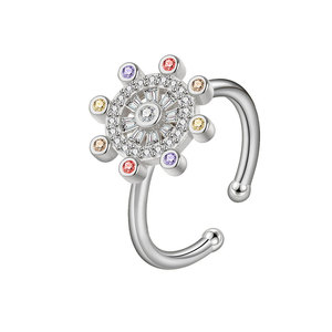 Anillos de circonita cúbica 5A coloridos y a la moda, chapados en oro de cobre, con brújula giratoria de la buena suerte china, joyería antiansiedad al por mayor - Product Image 1