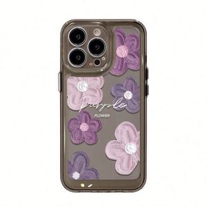 เคสโทรศัพท์กันกระแทกแบบเต็มตัวลายดอกไม้น้ำมันสีชมพูม่วงสำหรับ iPhone 12/13/14/15/16/17 Pro Max - Product Image 5