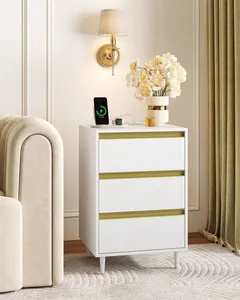 โต๊ะข้างเตียงสีขาวทันสมัยมีลิ้นชัก 3 ช่อง พอร์ตชาร์จหลายช่อง และขาที่ถอดออกได้ ซึ่งเป็นส่วนประกอบที่สมบูรณ์แบบสำหรับห้องนอน - Product Image 4