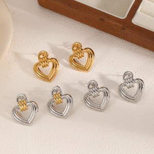 Heart-Shaped <b>Titanium</b> Steel <b>Stud</b> Earrings Gold Silver Color Block Fashion Party Jewelry For Women - Product Image 1