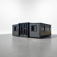 Casa Contenedor de Lujo Expandible de Doble Ala con Panel de Madera, Diseño Moderno Transpirable, Villa Pequeña Prefabricada Expandible para Glamping