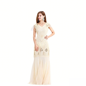 Elegante <span class=keywords><strong>Vestido</strong></span> de Noche Largo de Gasa Estilo Sirena Vintage para Mujer, con Cuello en V, Bordado y Pedrerí<span class=keywords><strong>a</strong></span>, para Fiesta o Evento Formal - Product Image 4